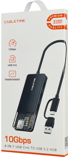 Cabletime USB-Hub Mit 4 Anschlüssen USB 3.2 Mit USB-A / USB-C