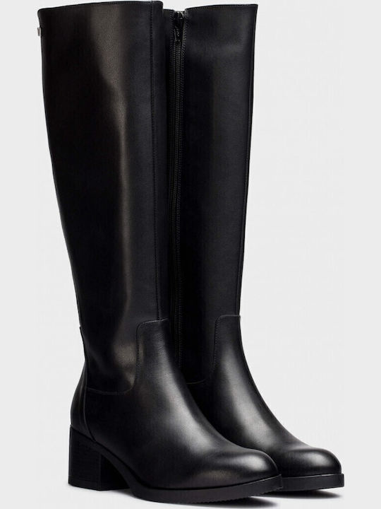 Leather Medium Heel Women's Boots Black