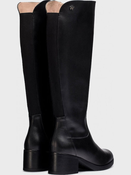 Leather Medium Heel Women's Boots Black