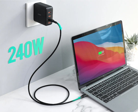 Aukey USB 2.0 Cable USB-C male - USB-C 240W PD Μαύρο 1m CB-SCC241
