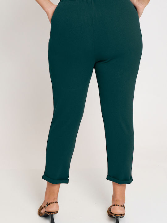 Women's Fabric Trousers with Elastic Straight Line Green