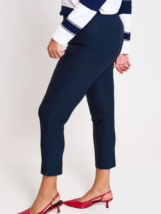 Women's Fabric Trousers with Elastic Slim Fit Blue