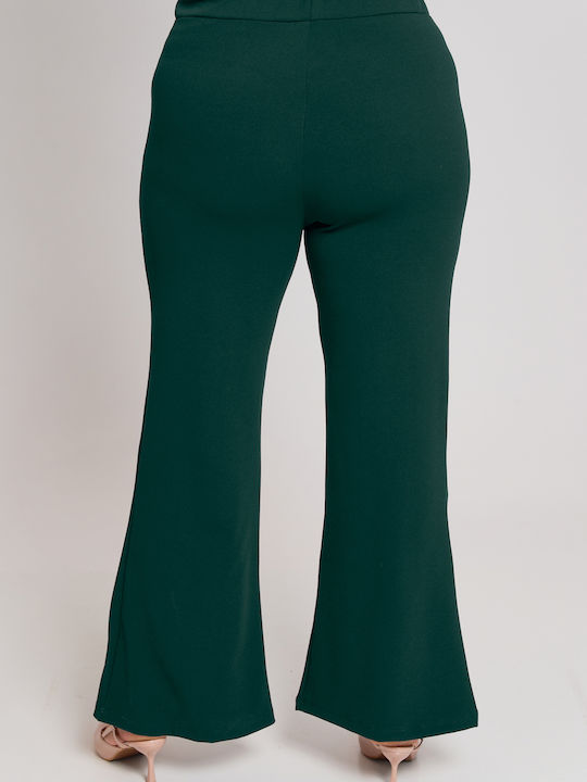 Women's Fabric Trousers Flared with Elastic Green