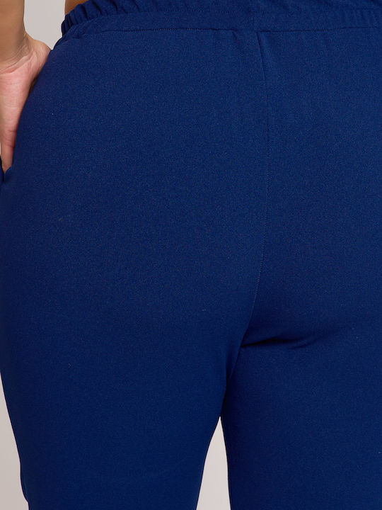 Women's Fabric Trousers with Elastic Straight Line Blue