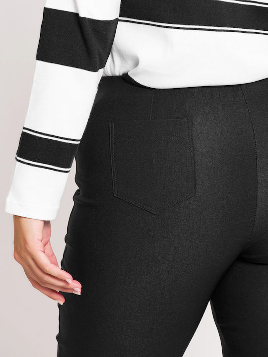 Women's Fabric Trousers with Elastic Slim Fit Black
