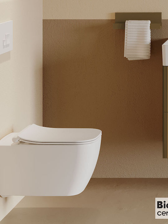 Bianco Ceramica Wall-Mounted Toilet Rimless with Slim Cover Soft Close White