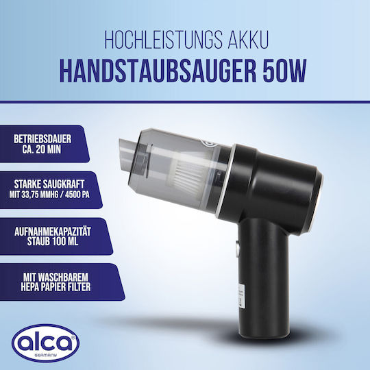 Alca 221300 Car Handheld Vacuum Dry Vacuuming with Power 50W Rechargeable 7.4V
