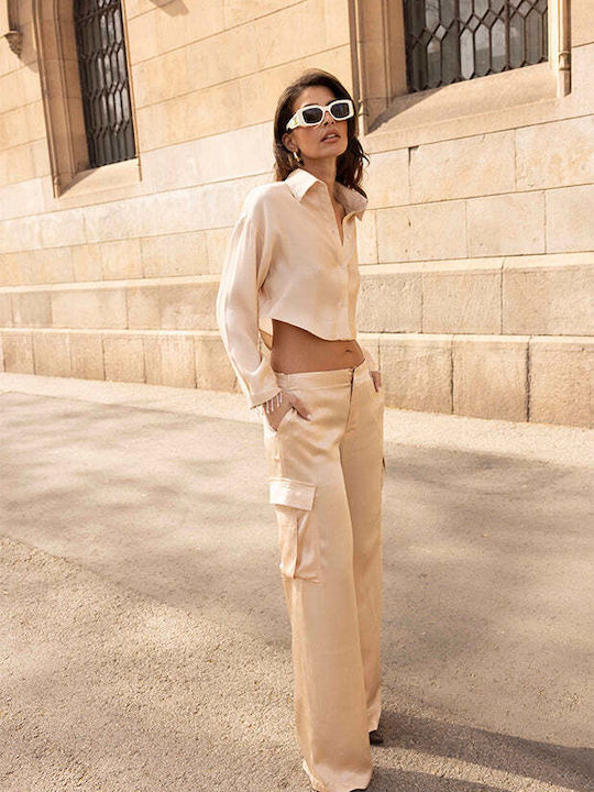 Women's Fabric Trousers Regular Fit Gold