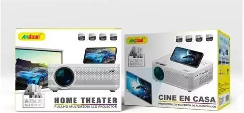 Andowl Mini Projector LCD 4K Ultra HD LED Lamp with Built-in Speakers White