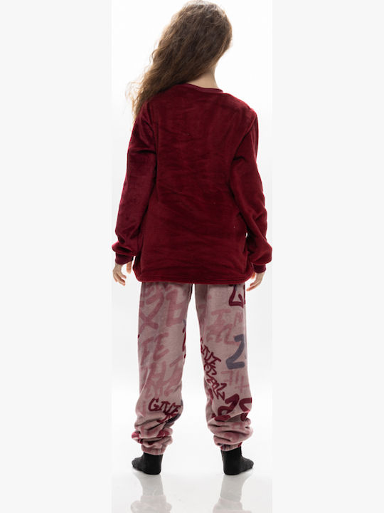 Galaxy Παιδική Πιτζάμα Χειμωνιάτικη Fleece μπορντό Who Runs