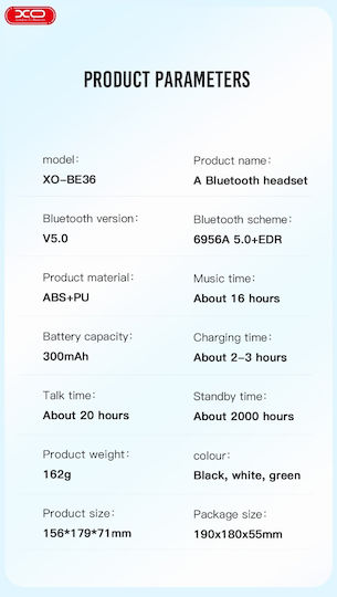 XO BE36 Kabellose Bluetooth Über Ohr Kopfhörer mit 16 Stunden Betriebszeit Weiß
