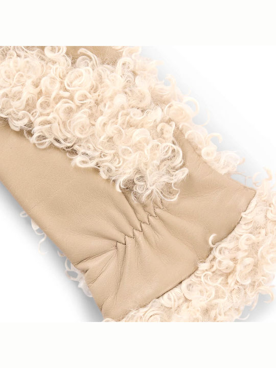 Women's Leather Gloves with Fur Beige