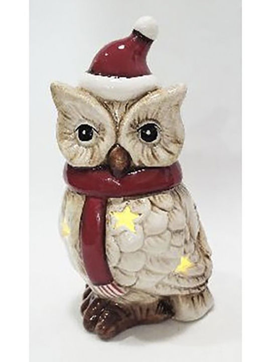 Iliadis Illuminated Christmas Ceramic Figure Owl Beige Length 7cm