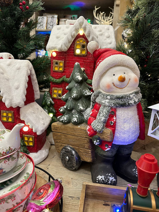 MSA Illuminated Christmas Plastic Figure SNowman Red Height 40.5cm Tree Cart