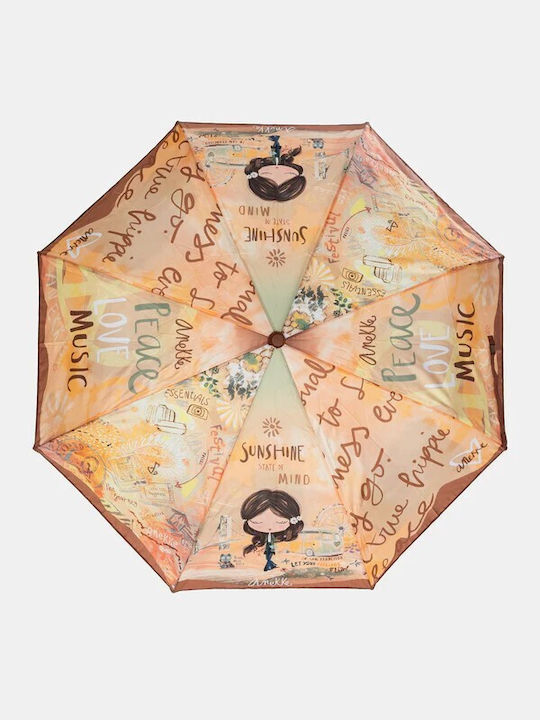 Anekke Windproof Automatic Umbrella Compact Brown