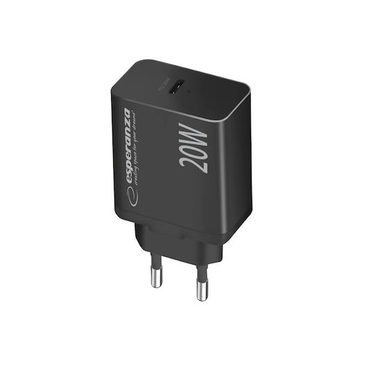 Esperanza Charger Without Cable with USB-C Port 20W Power Delivery Blacks (EZC104K)