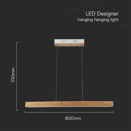 V-TAC Designer Κρεμαστό Φωτιστικό Καφέ LED με Φυσικό Λευκό Φως 80x111εκ.