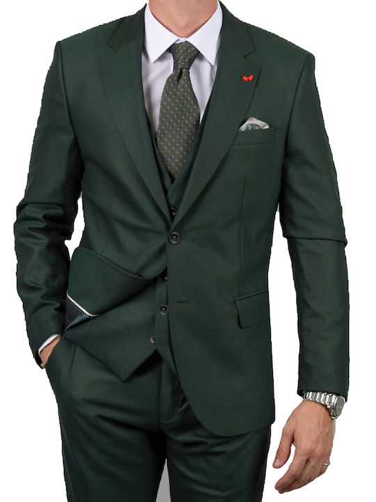 Dezign Men's Suit with Vest Green