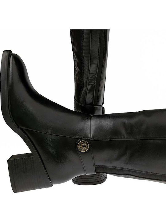 Synthetic Leather Medium Heel Women's Boots Black