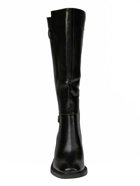 Synthetic Leather Medium Heel Women's Boots Black