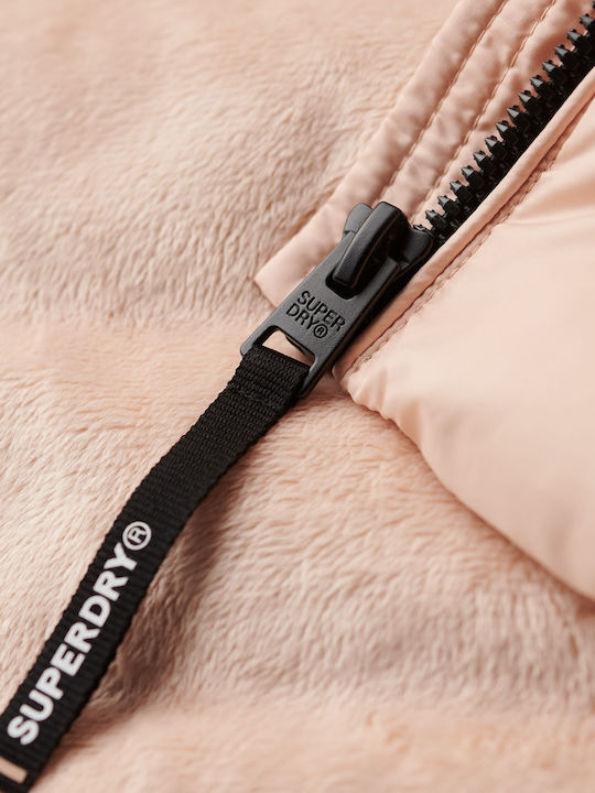 Κοντό Γυναικείο Puffer Μπουφάν για Χειμώνα Beige