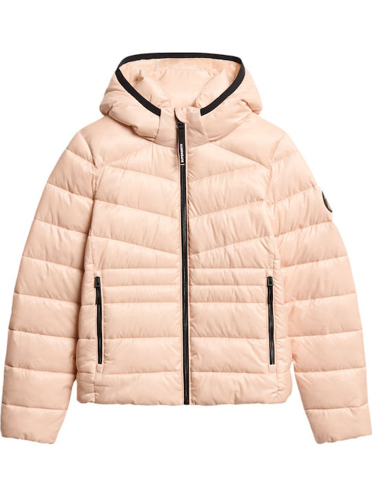Κοντό Γυναικείο Puffer Μπουφάν για Χειμώνα Beige