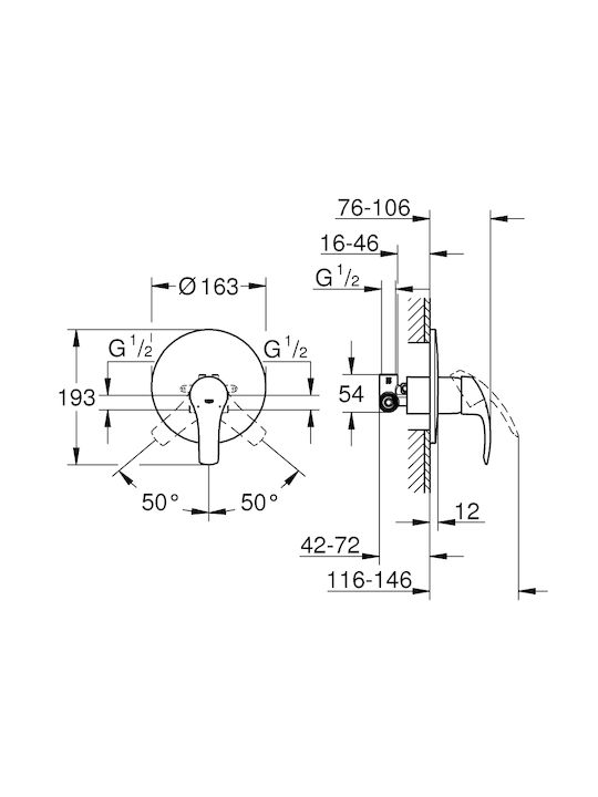 Смесител Grohe Eurosmart за душ Вграден Starlight хромирано покритие Керамичен механизъм