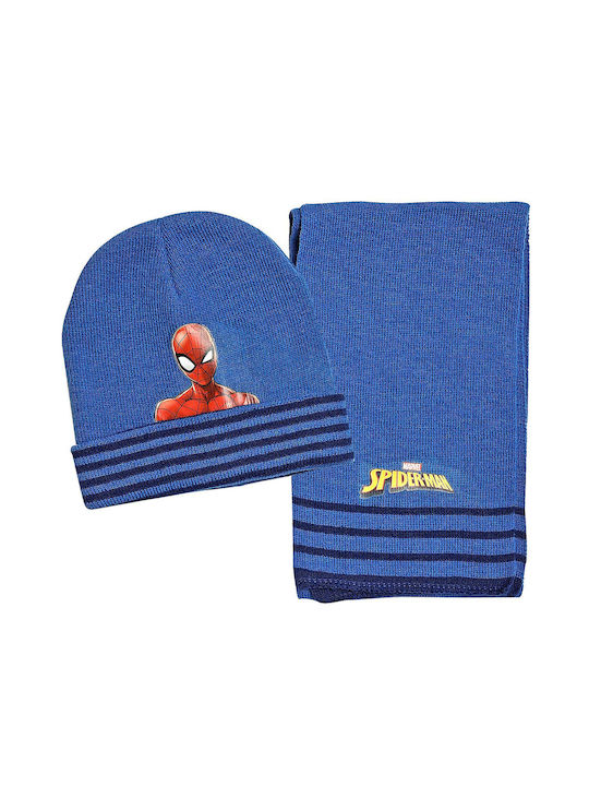 Spiderman Kids Beanie Set with Scarf Knitted Blue