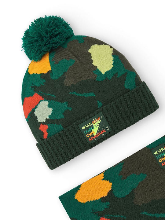 Kids Beanie Set with Scarf Knitted Green