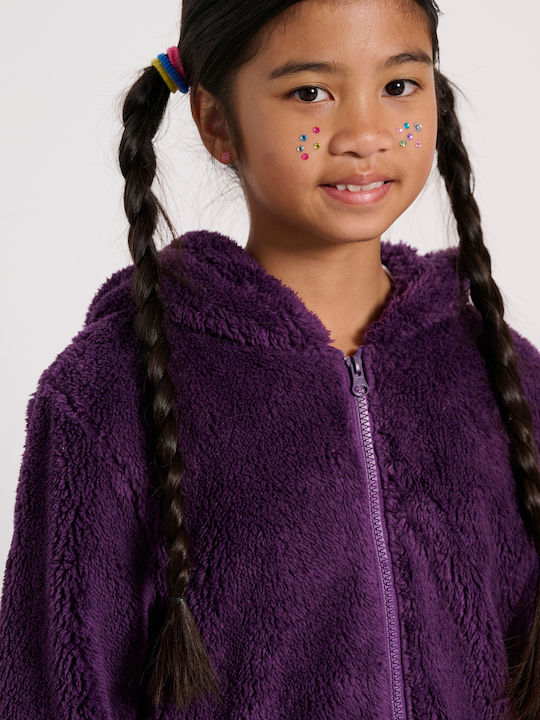 Athletic Kids Cardigan Fleece with Hood Purple