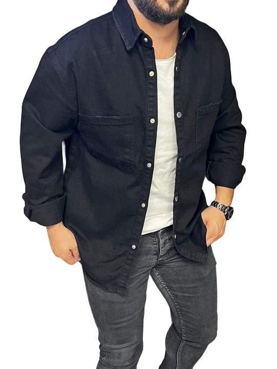Overshirt Din Denim Cu Mânecă Lungă Linie Îngustă Negru