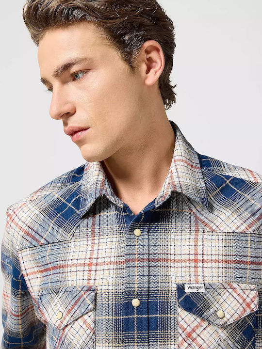 Western Shirt Long-sleeved Flannel Shirt Checked Navy, Red