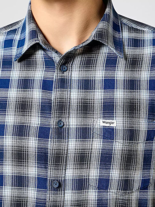 Long-sleeved Cotton Shirt Checked Navy