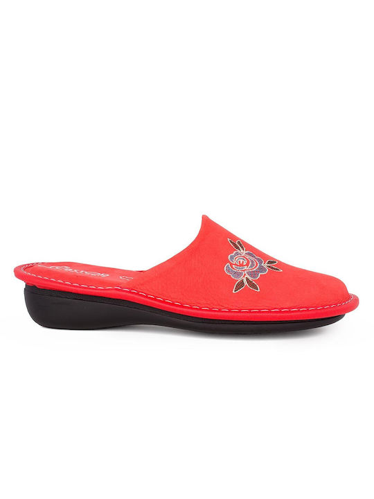 Castor Anatomic Anatomical Leather Women's Slippers in Red color