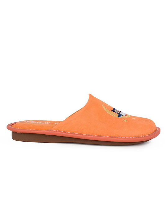 Castor Anatomic Anatomical Leather Women's Slippers in Orange color