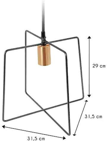 Double Square Pendant Light Black with Socket E27 31.5cm