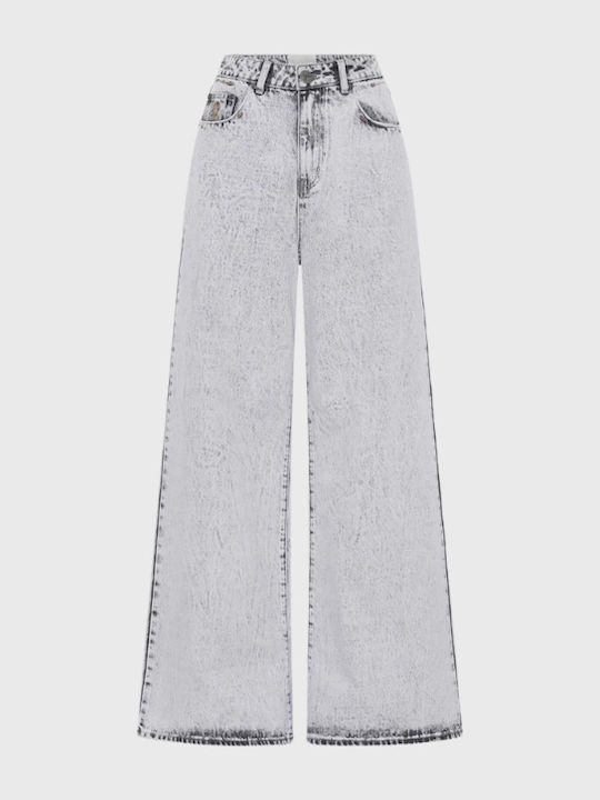 Women's High-waisted Fabric Trousers in Regular Fit Washed Grey