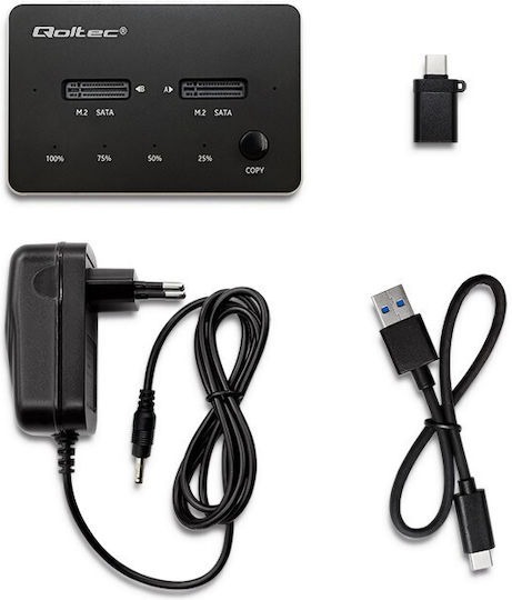 Qoltec Docking Station for 2 Hard Drives SATA M.2 (2230)" / M.2 (2242)" / M.2 (2260)" with Connection USB-C (50310)