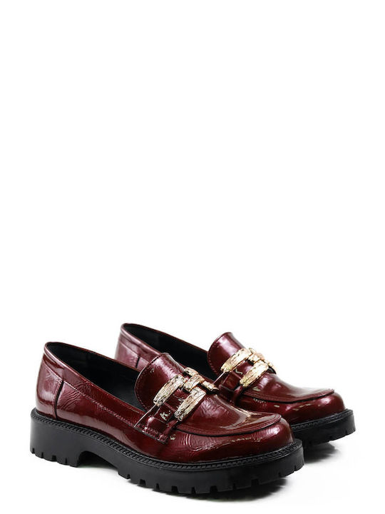 Burgundy Greek Loafers Hammered Decoration