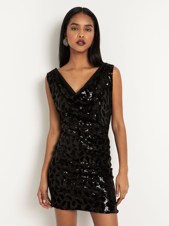 Mini Evening Drape Dress Black