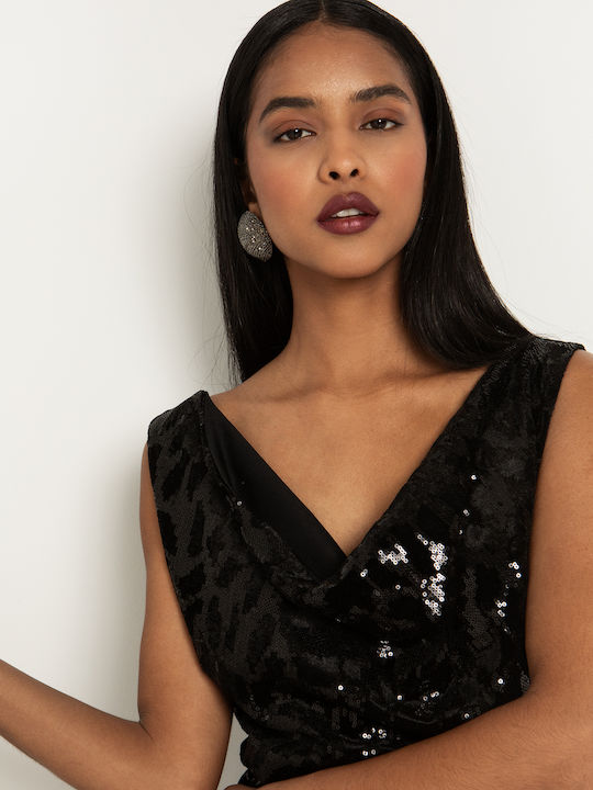 Mini Evening Drape Dress Black