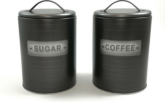 ArteLibre Set of 2 Metal Black Coffee and Sugar Jars with Lid 10.7x10.7x16.3cm 2 Pieces