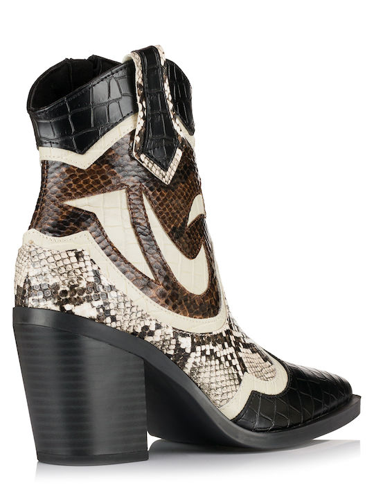 Leder Damen Cowboy-Stiefeletten Schwarz