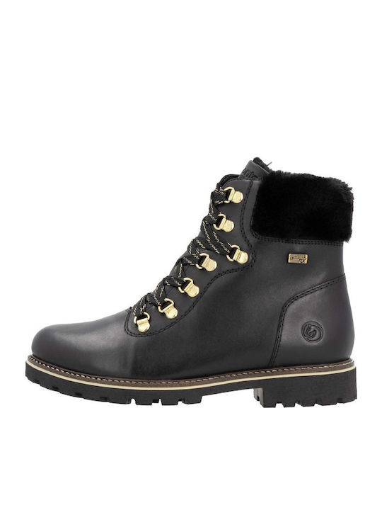 Leather Women's Ankle Boots with Fur Black