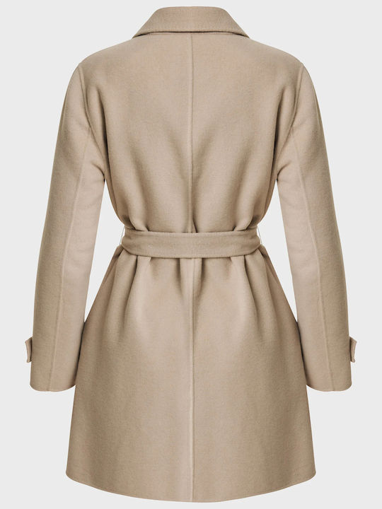 Γυναικείο Light Beige, Μπεζ Παλτό με Κουμπιά