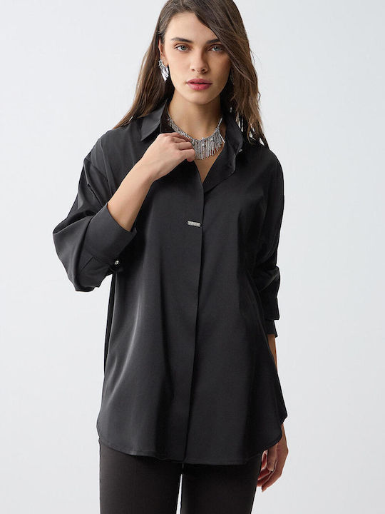 Bill Cost Women's Satin Long Sleeve Shirt Black