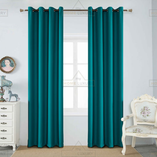 Homeone Curtains With Petrol Blue Grommets 140x265cm