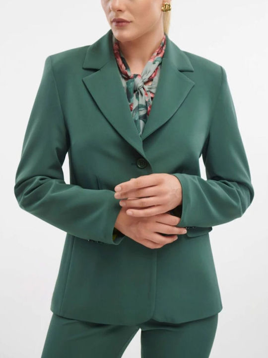 Fibes Lang Damen Krepp Blazer Green