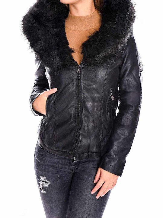 Women's Short Lifestyle Jacket for Winter with Hood Black