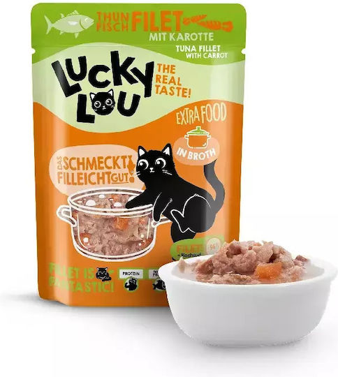 Lucky Lou Extrafood Wet Food for Cats in Pouches with Tuna, Fish, Salmon, Shrimps, Chicken and Vegetables Grain-Free & Gluten-Free 70gr